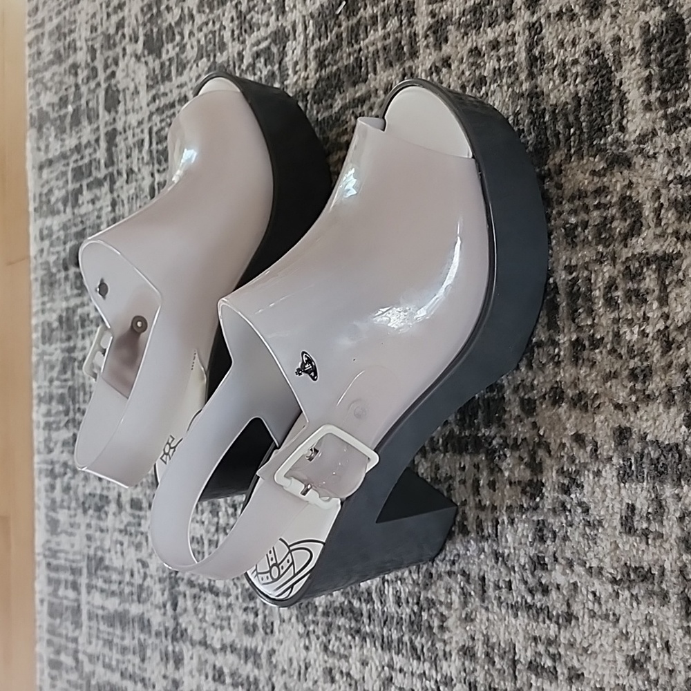 Melissa Vivienne Westwood Gray Wedge Sandals Size